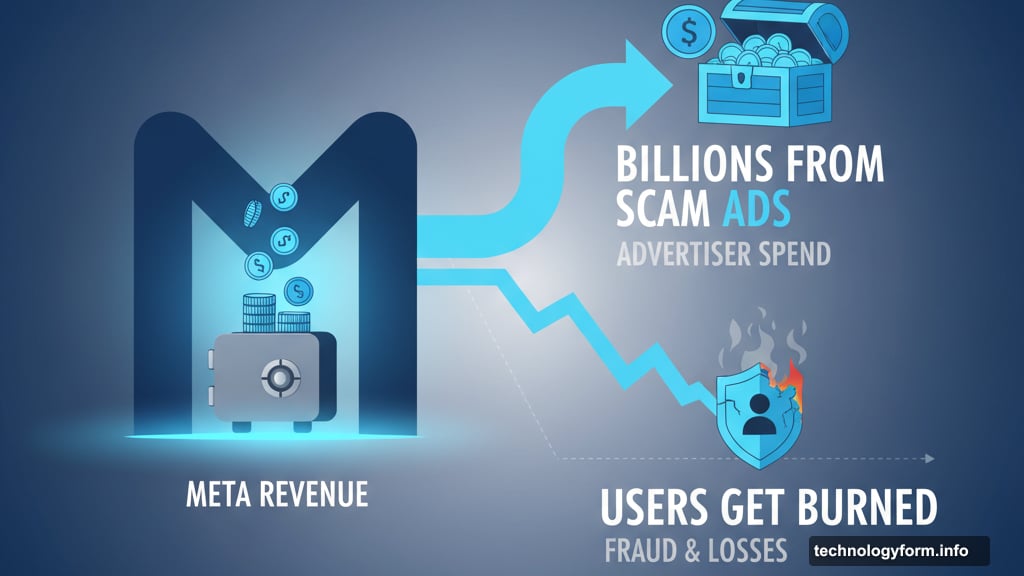 Modern minimalist illustration 1 for: Meta Rakes in Billions from Scam Ads While Users Get Burned