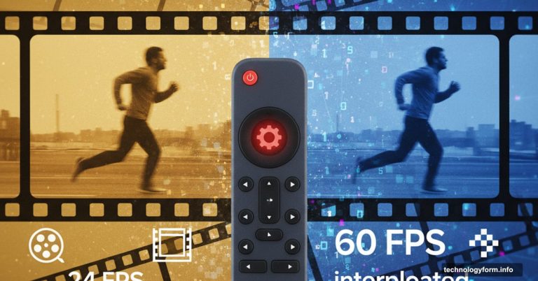 TV remote pointing at split screen comparing film and motion smoothing
