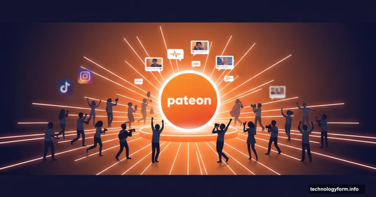 Patreon logo as central platform with creators leaving Instagram TikTok