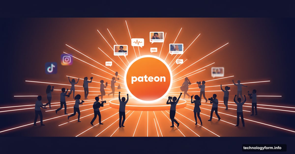 Patreon logo as central platform with creators leaving Instagram TikTok