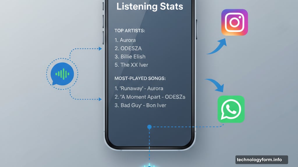 Share weekly stats through Instagram WhatsApp and Spotify messaging