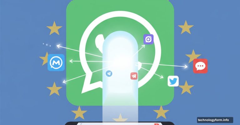 WhatsApp logo with open gateway allowing third-party messaging apps to connect
