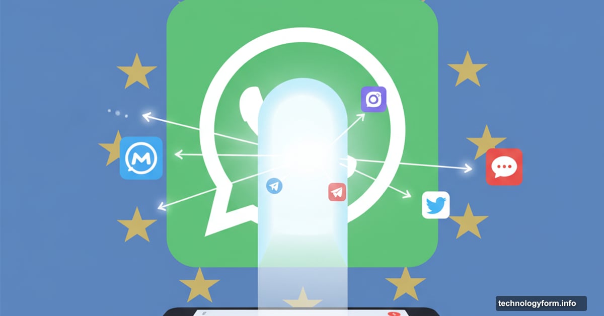WhatsApp logo with open gateway allowing third-party messaging apps to connect
