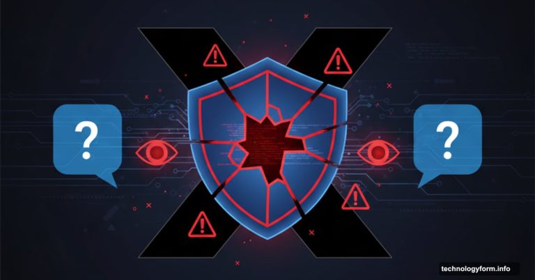 X logo behind broken security shield showing encryption vulnerability