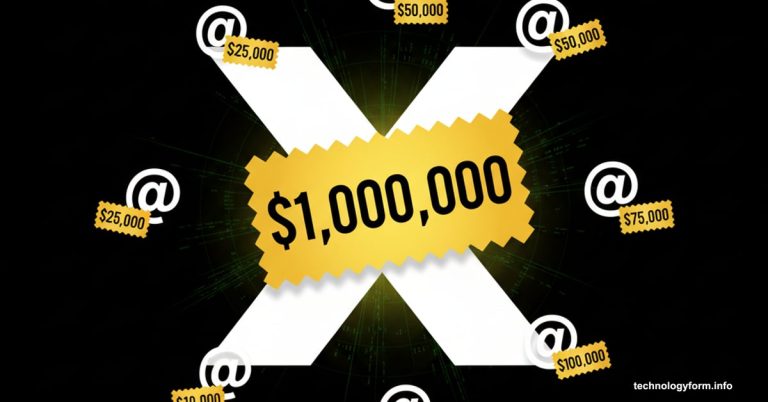 X platform logo with million dollar price tag and floating username handles