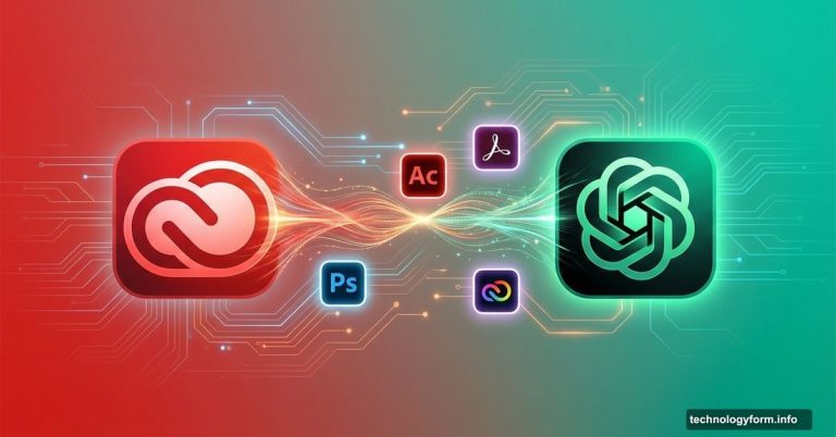 Adobe Creative Cloud and ChatGPT logos merging with app icons