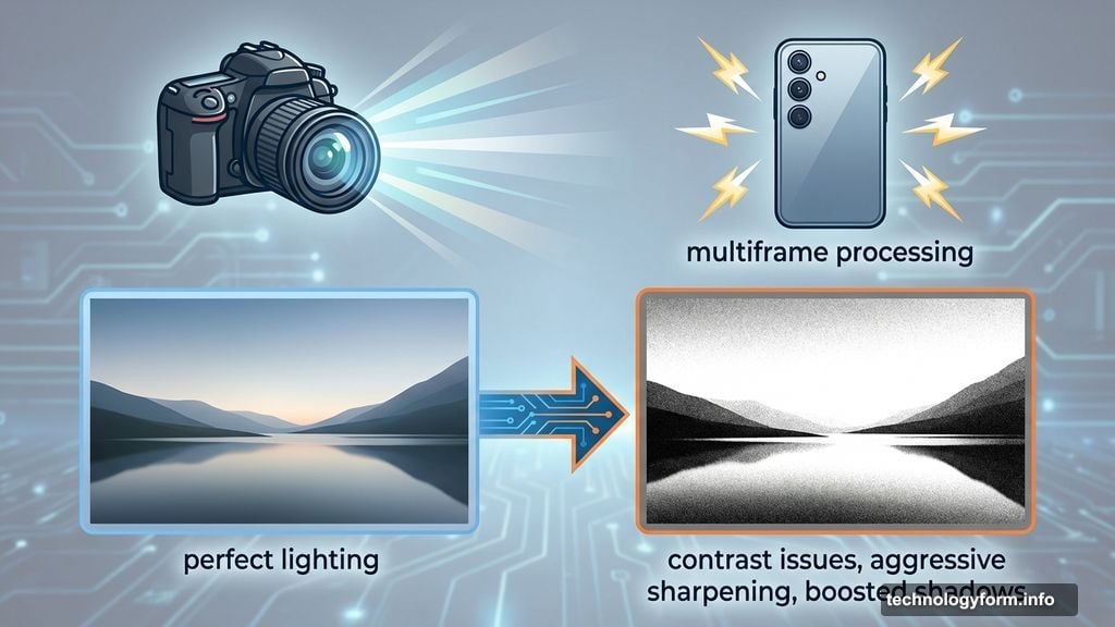 Phone cameras compensate through multiframe processing creating distinct look