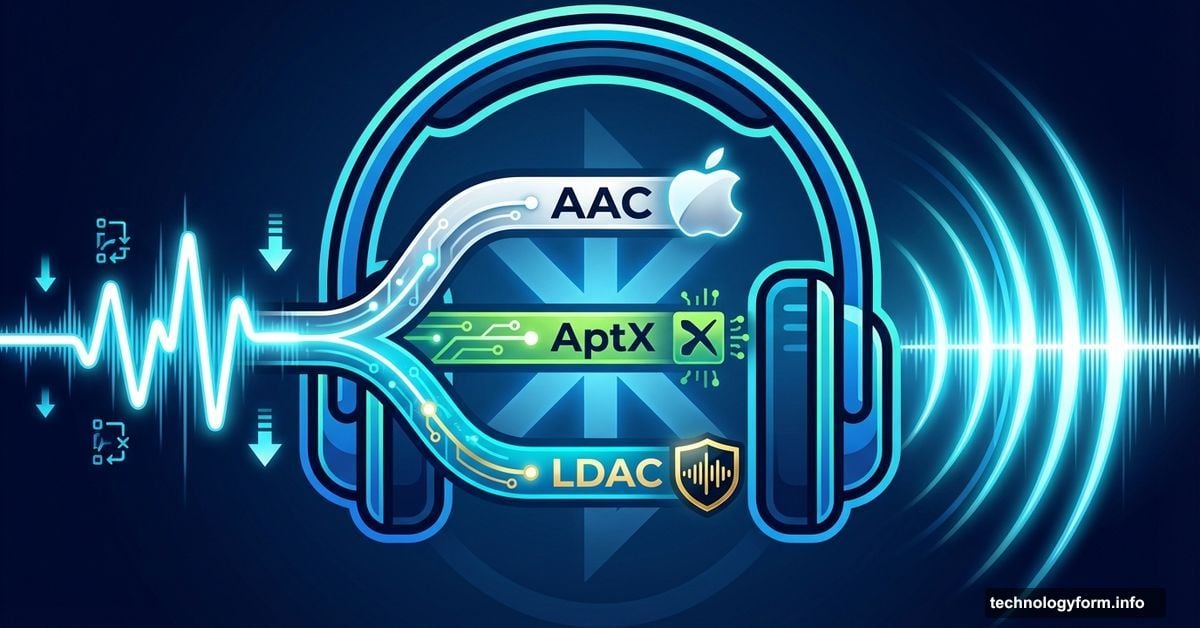 Wireless headphones with three audio codec paths AAC AptX LDAC