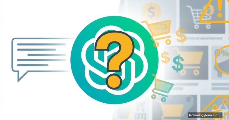 ChatGPT logo with question mark, shopping cart and dollar signs approaching