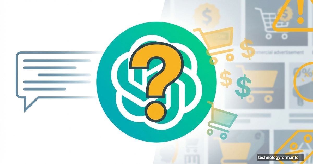 ChatGPT logo with question mark, shopping cart and dollar signs approaching