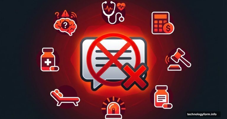 ChatGPT logo with warning symbol surrounded by medical and emergency icons