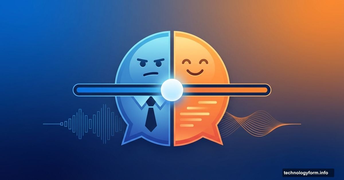 ChatGPT chat bubble split showing professional versus friendly personalities with adjustment slider