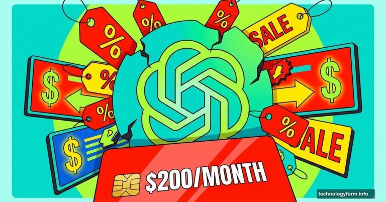 ChatGPT logo surrounded by promotional ads and $200 subscription tag