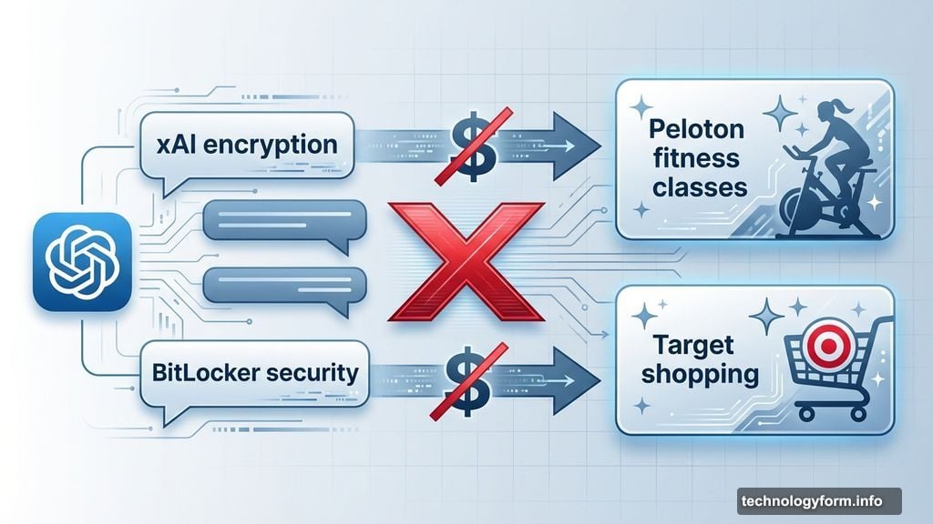 ChatGPT promotional messages for Peloton and Target underneath unrelated conversations