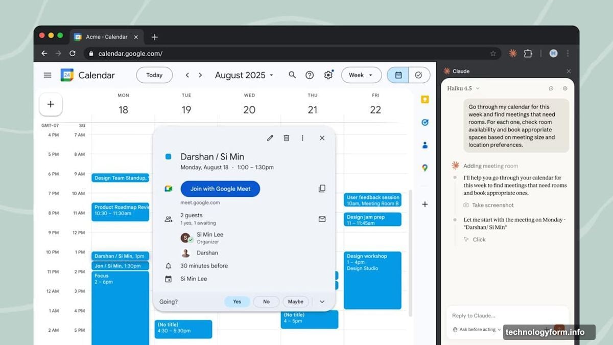 Claude controls browser to click buttons, fill forms, and navigate websites