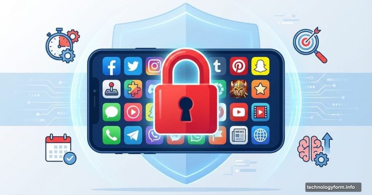 Smartphone with locked social media apps behind padlock symbol