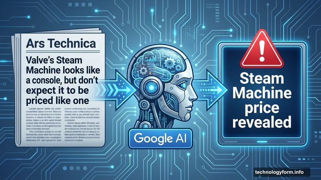 AI-generated headline claiming Steam Machine price revealed when article never mentioned pricing