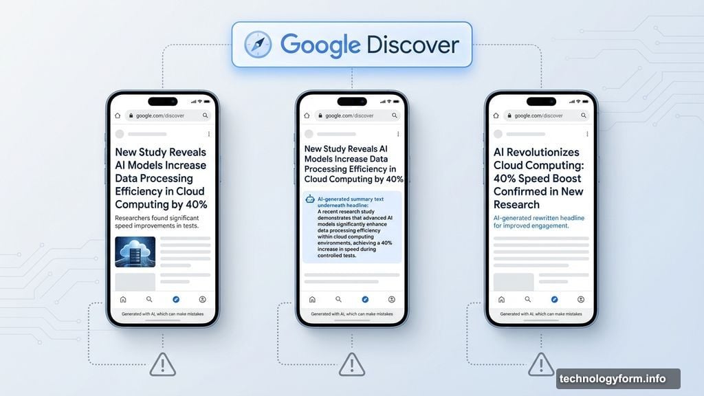 Google Discover testing AI-generated headlines and summaries with disclaimer about mistakes