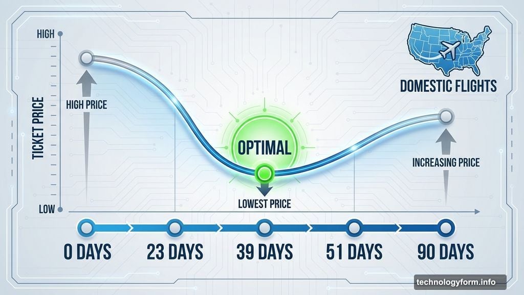 Book exactly thirty-nine days early for optimal domestic savings