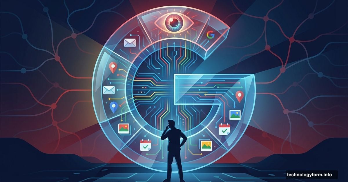 Google logo revealing surveillance network of personal data streams