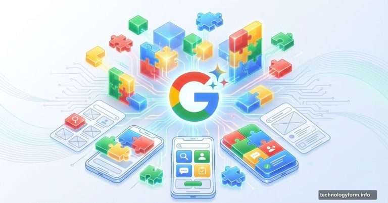 Google Gemini logo with self-assembling app building blocks and interfaces