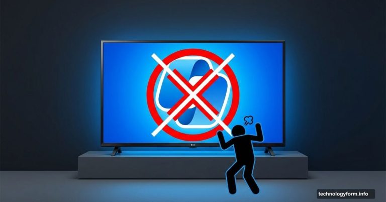 LG TV displaying Microsoft Copilot logo with cannot-delete symbol overlay