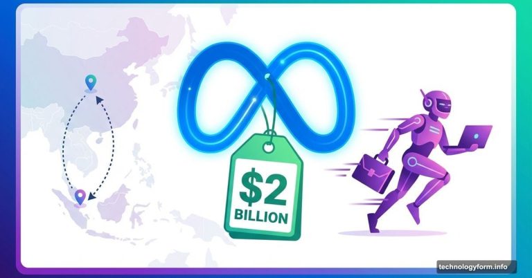 Meta logo with two billion dollar price tag and AI agent robot