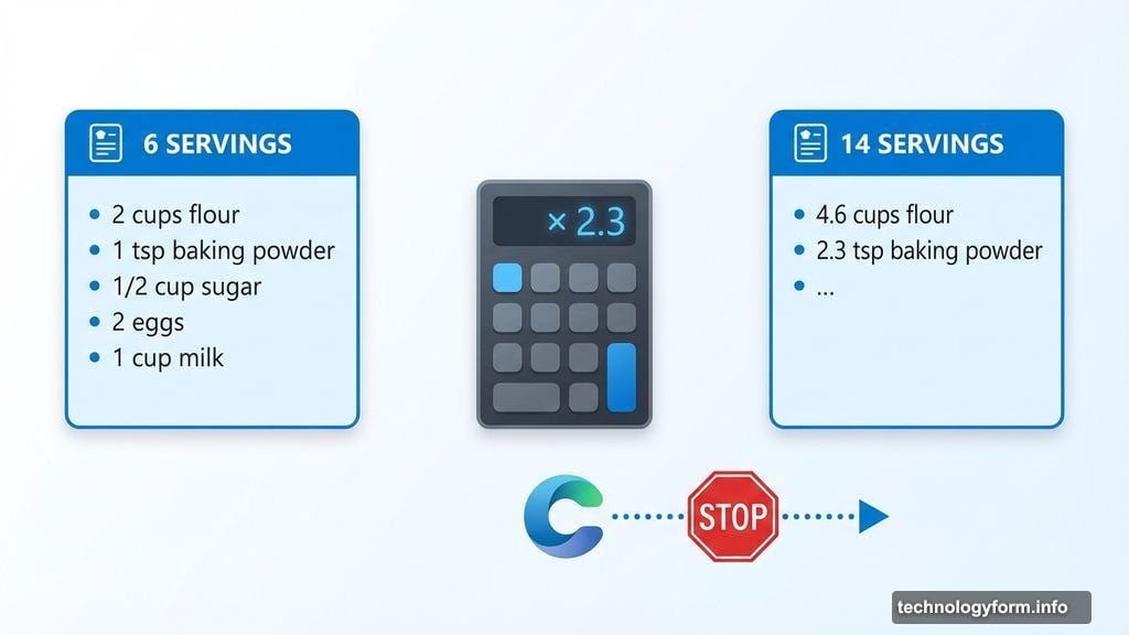 Copilot calculates one or two ingredients before stopping recipe scaling