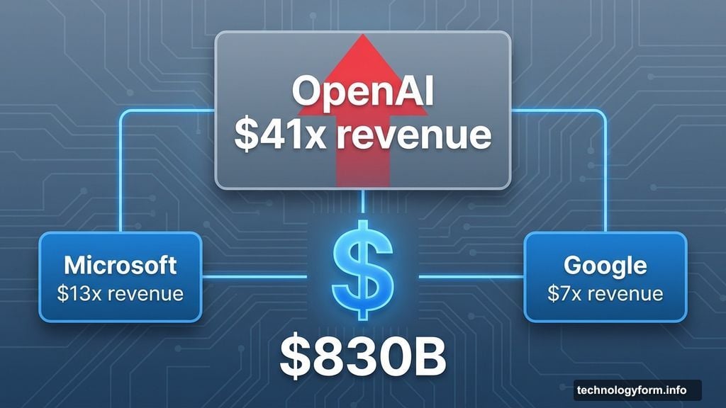 OpenAI valuation at 41 times revenue versus Microsoft and Google