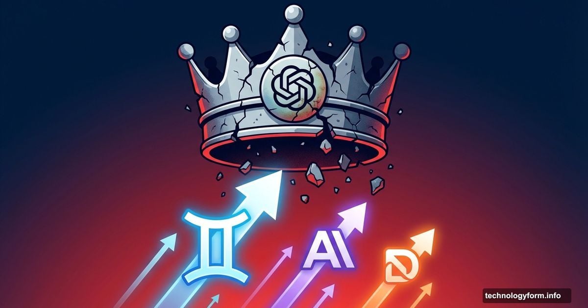OpenAI crown crumbling while Google Gemini and competitors rise upward