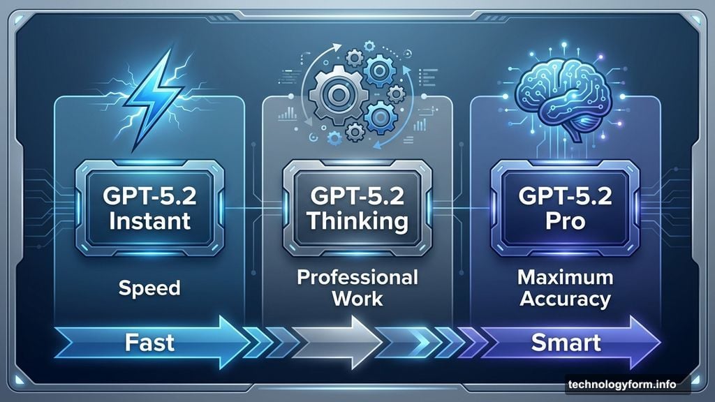 Three GPT-5.2 versions serve different purposes for specific needs