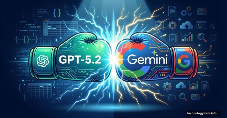 OpenAI GPT-5.2 and Google Gemini boxing gloves colliding in AI competition