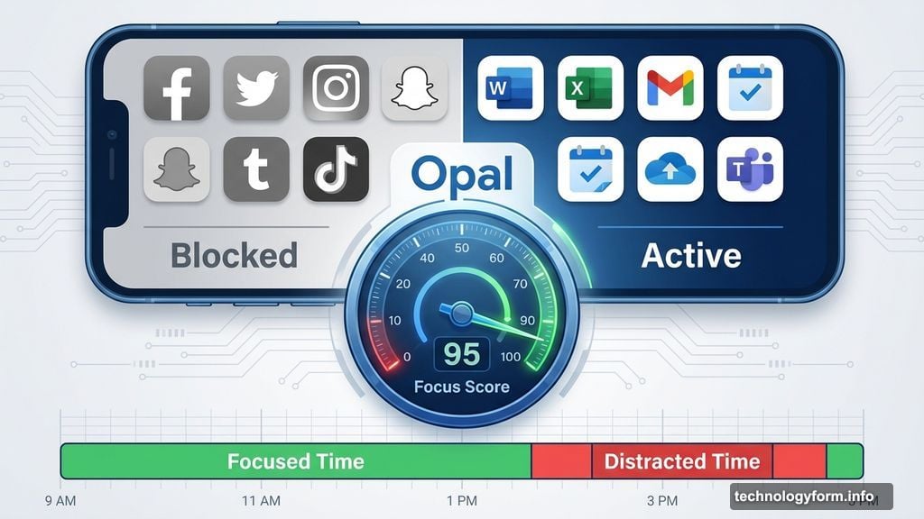 Opal tracks focus score showing time spent focused versus distracted