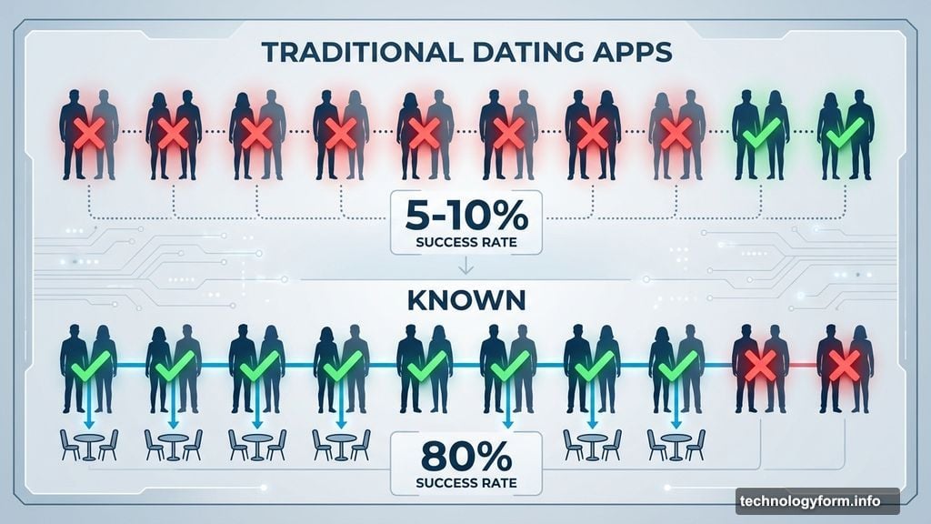 Known's eighty percent match rate beats traditional dating app conversions