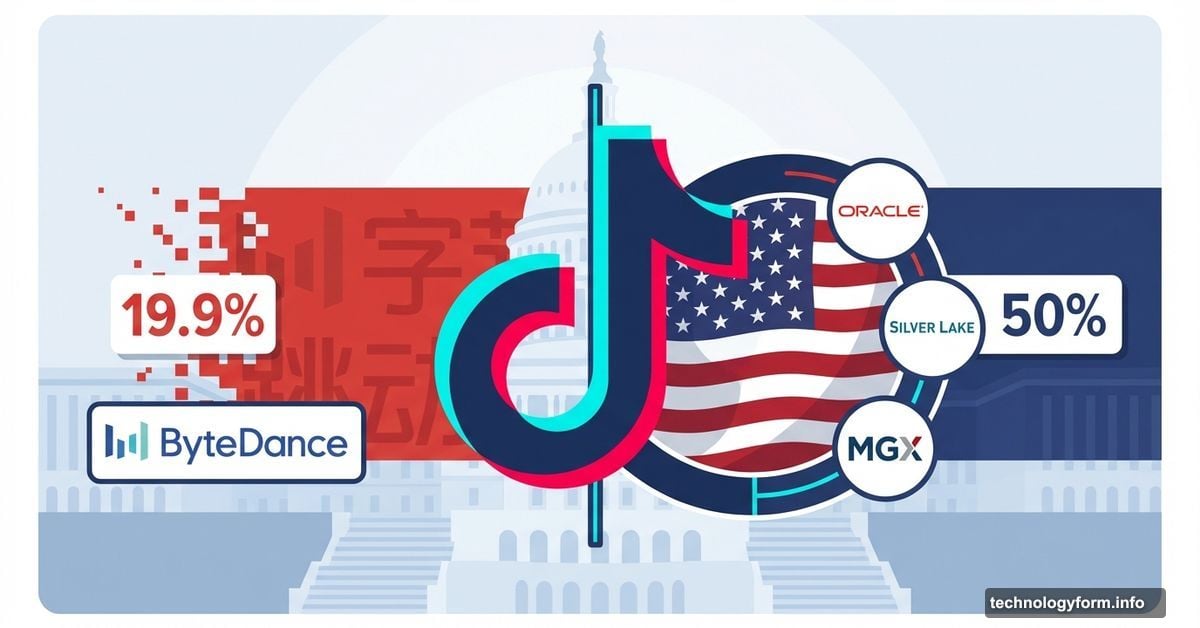 TikTok logo split showing ownership transfer from ByteDance to American investors