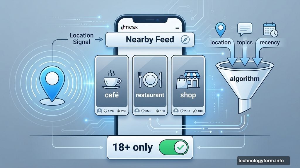 Nearby Feed shows content based on location, topics, and recency