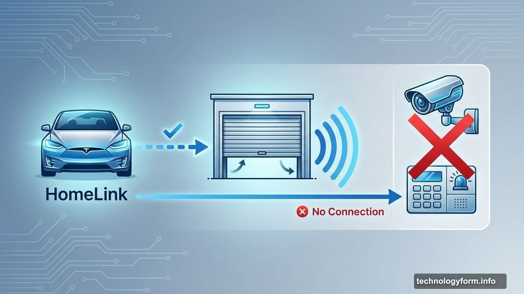 Teslas use HomeLink to open garage doors, no security system access