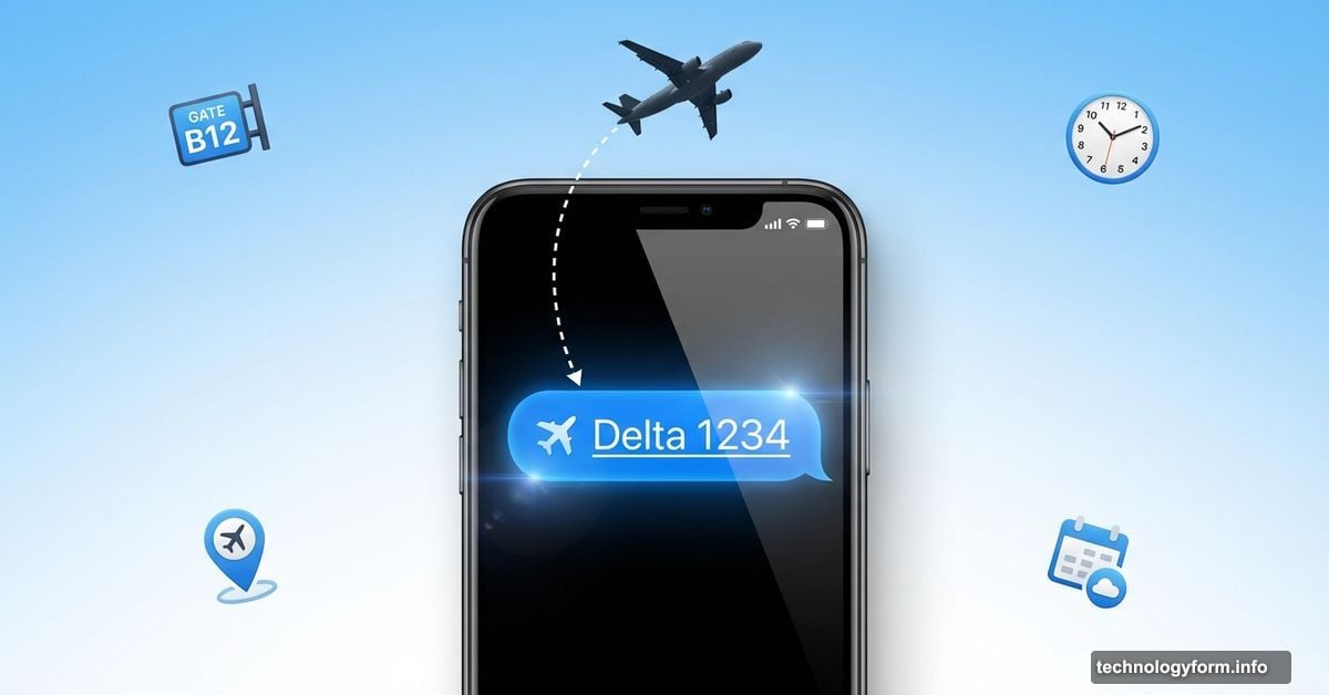 iPhone displaying iMessage with flight number text and airplane above