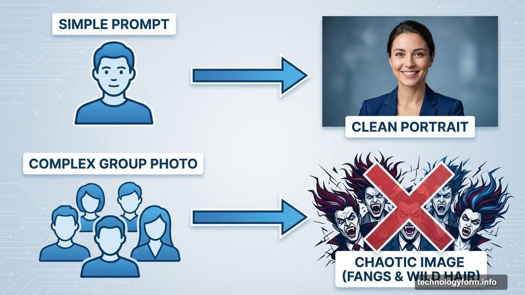 Reduce the number of people in your prompt for better results