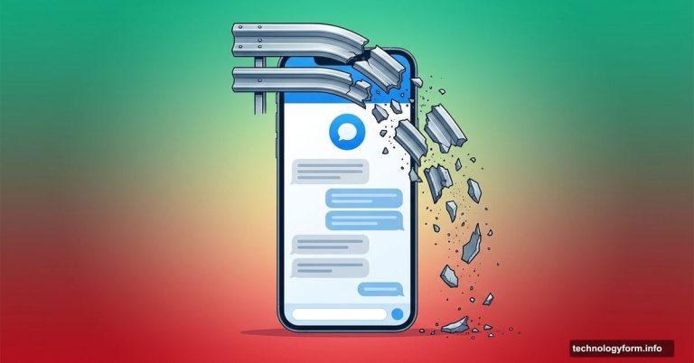 AI therapy chatbot interface with crumbling safety guardrails breaking apart
