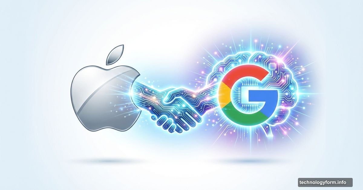 Apple and Google logos connected symbolizing AI partnership deal