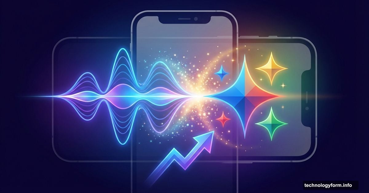 Siri icon merging with Google Gemini symbol representing AI partnership