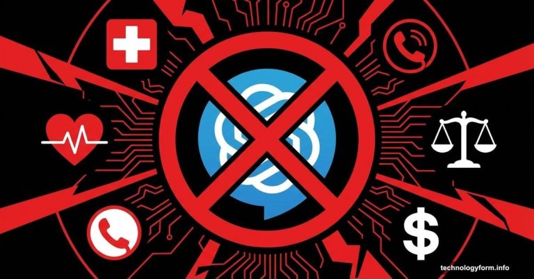 ChatGPT logo with red prohibition symbol surrounded by critical task icons