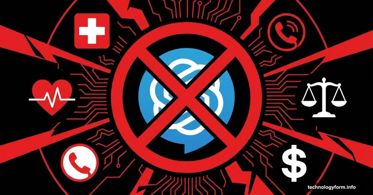 ChatGPT logo with red prohibition symbol surrounded by critical task icons