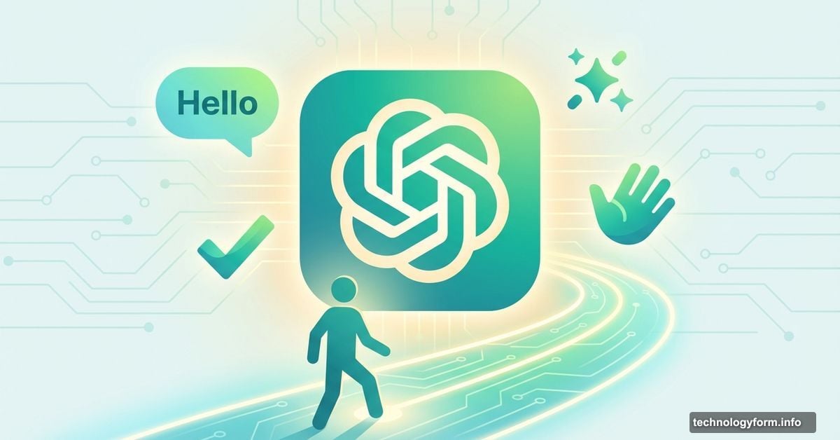 Person taking first step toward large ChatGPT logo with beginner symbols