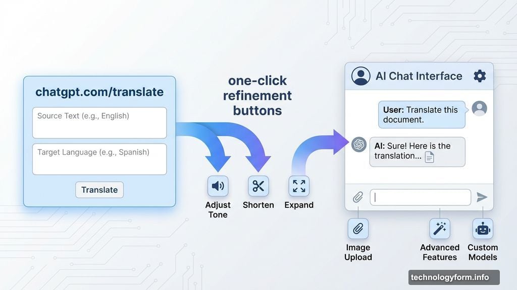 Translation page works as entry point funneling users into ChatGPT