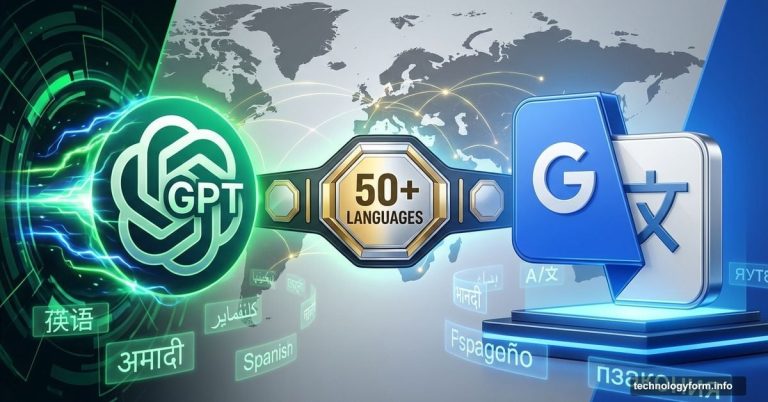 ChatGPT and Google Translate logos facing off in translation tool competition