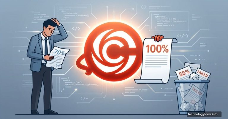 Claude AI logo confidently displaying perfect test score, overshadowing human candidate