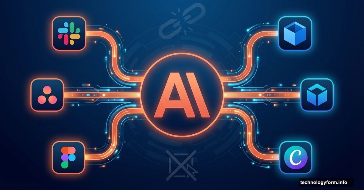Claude AI hub connecting directly to multiple work apps via integration lines