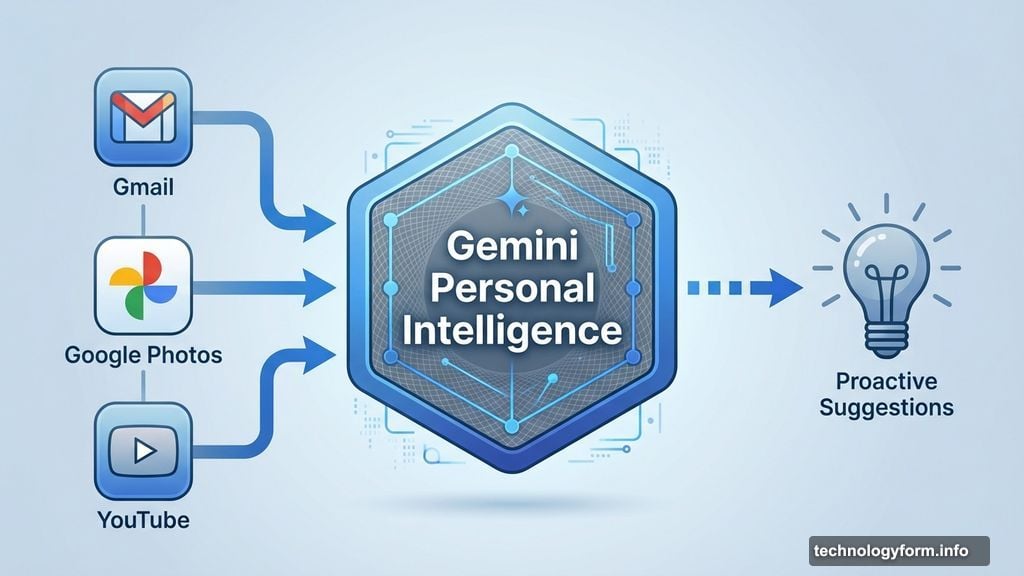 Gemini reasoning across Gmail Photos and YouTube for proactive analysis